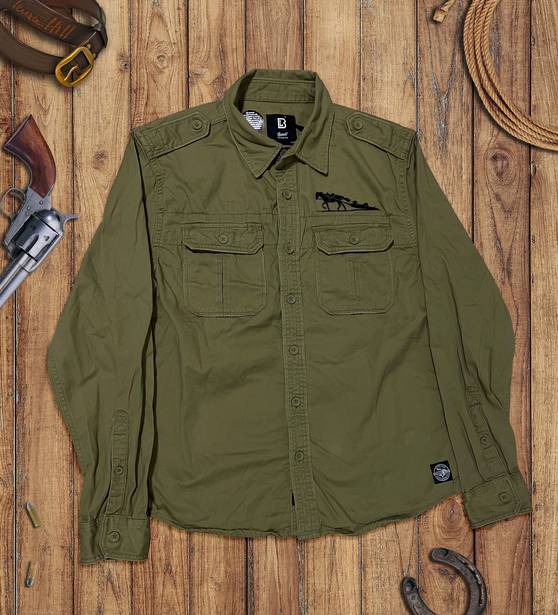 Camicia Vintage - Logo (ricamata) (oliva) - Terence Hill